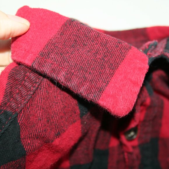 🍁 CHECKER OMBRE FLANNEL SHIRT RED BLACK BUTTON DOWN TOP PLAID WARM KID BOY 6 7 - Picture 8 of 15